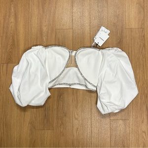 self portrait off shoulder puff sleeve crop top